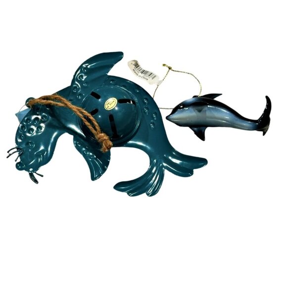 Lot Snowflakes Seashells Sea Lion + Dolphin Metal Christmas Tree Ornaments NEW - Picture 6 of 7